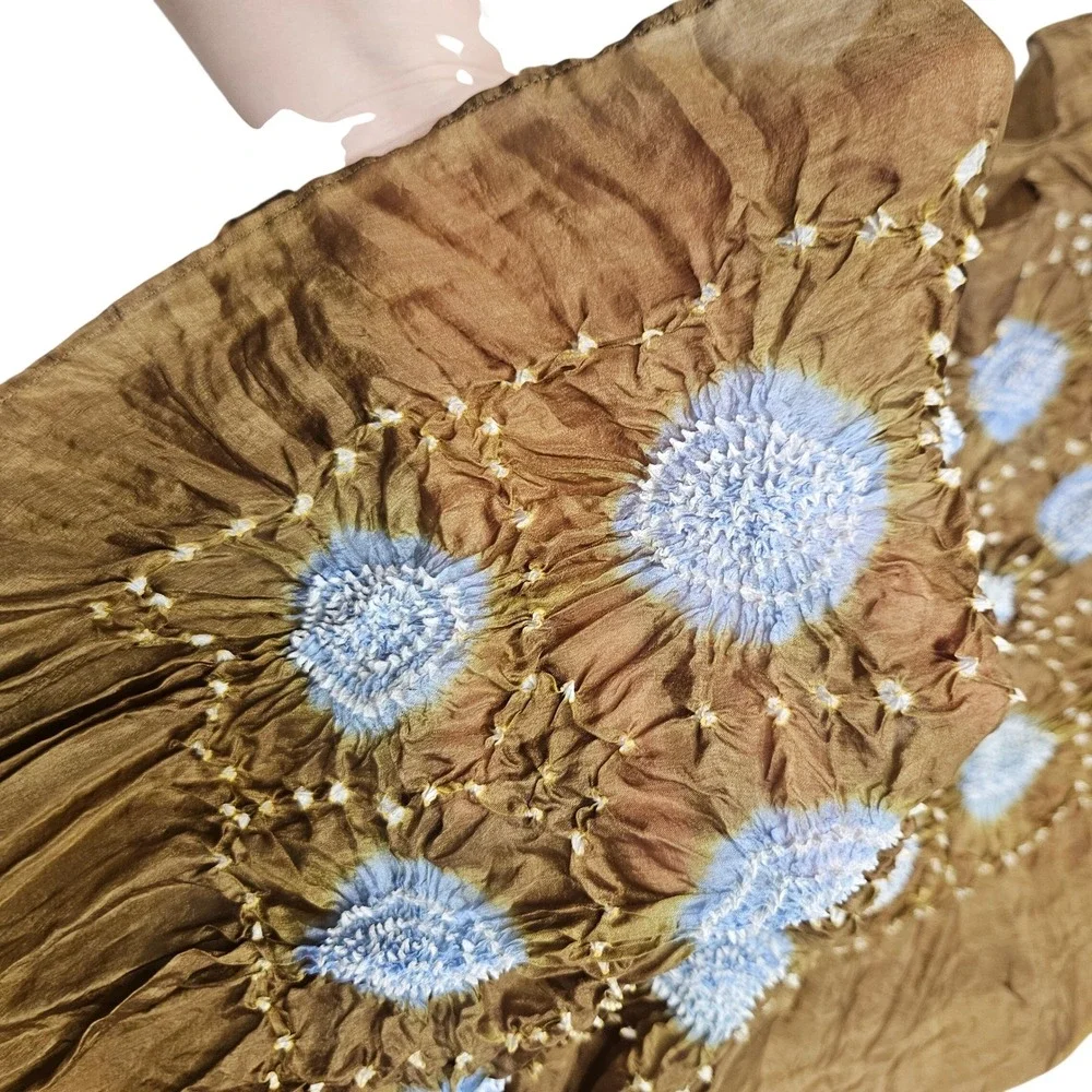 Boutique Crinkle Scarf Womens OS Brown Blue Tie Dye Popcorn Texture‎ Boho Wrap